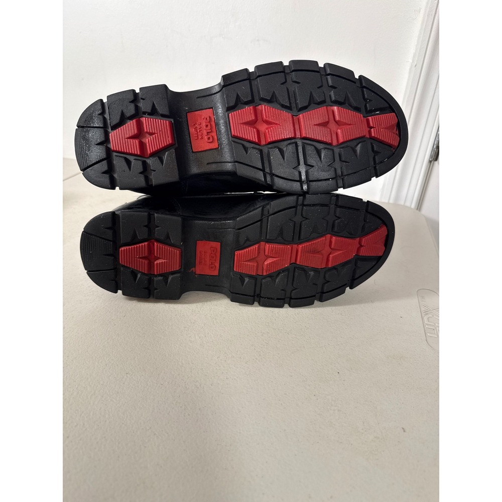 Polo Ralph Lauren Mens Black Leather Zip Front Buckle Strap Lug Sole Boot men 10 - Picture 7 of 16